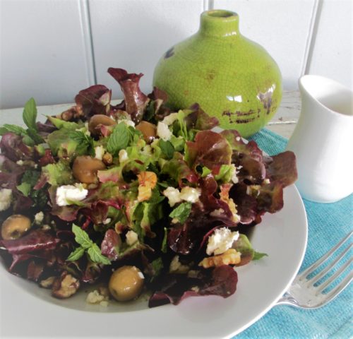 olive fetta salad with Dukkah